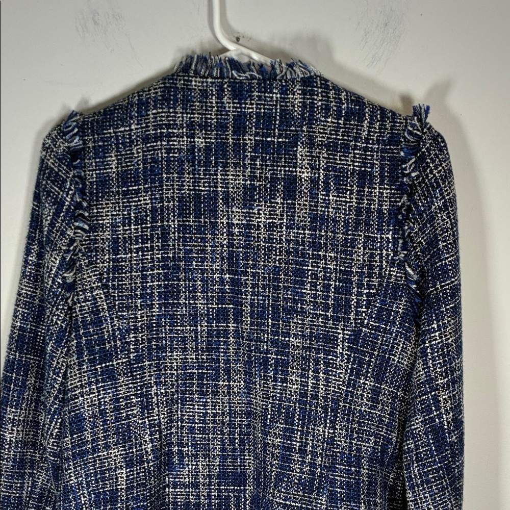 Halogen Blue White Tweed Jacket Chanel Style Blazer Size S - Picture 6 of 12